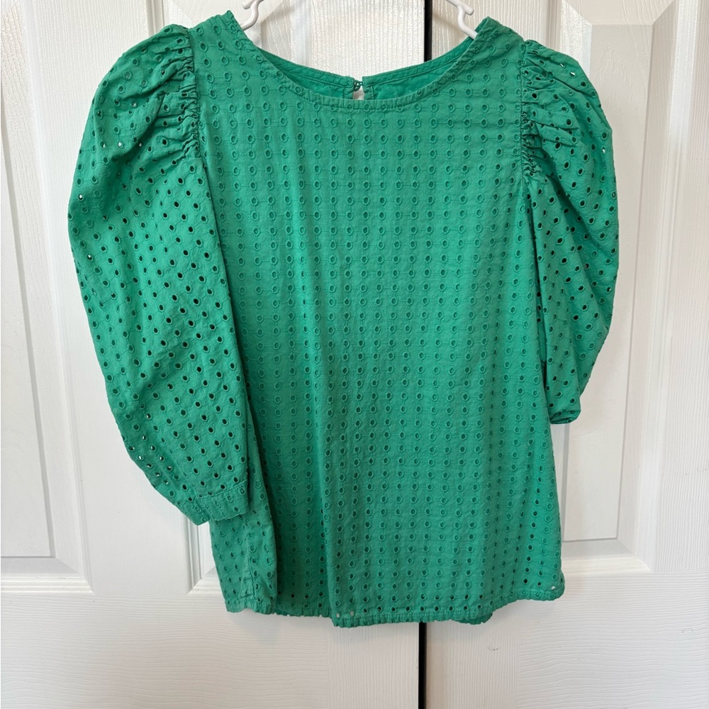 Green Puff Sleeve Blouse